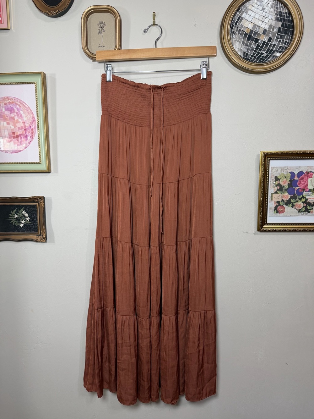 Zara Rust-Toned Tiered Maxi Skirt